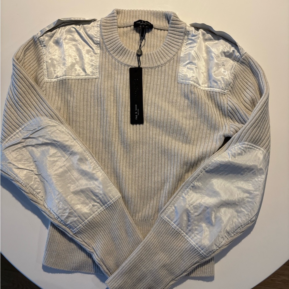 Ladies Beige Sweater with Satin Accents